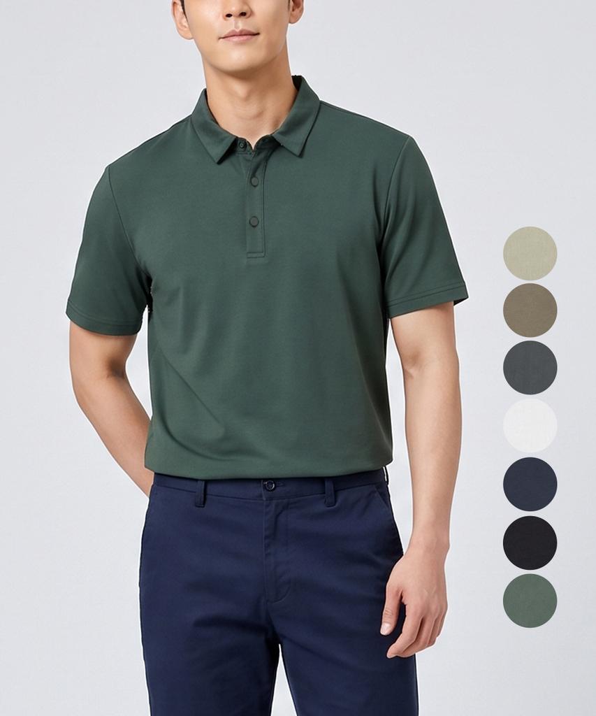 KIM YOUNG JOO GOLF Summer Cool Shine Cotton Button Collar Lightweight Men'S Golf Short Sleeve T-Shirt Kqmmts40 (Type B)