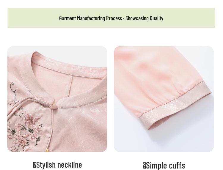 Stylish Spring & Autumn Seven-Sleeve Embroidered Top for Middle-Aged and Elderly Women - New Chinese National Style Shirt
