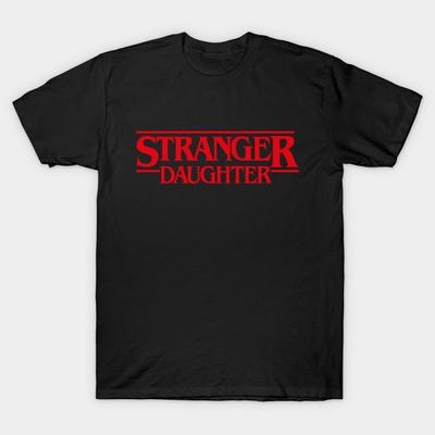 Men Black Print T-shirt Stranger Daughter No-Cut Transfer Paper Print Cotton Tshirt