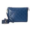 Gucci GG printed embossed zipper closure leather messenger bag clutch medium size men's blue