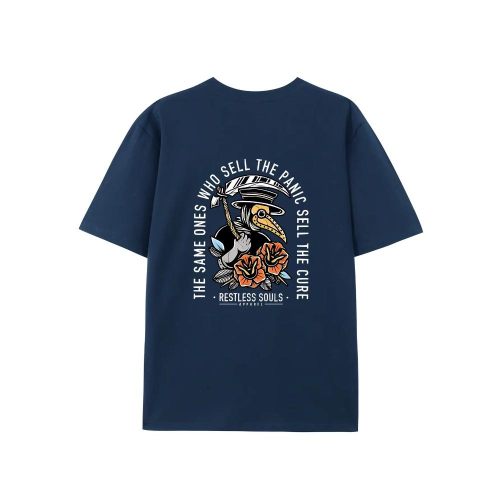 Men's Summer 100  Fashionable Casual Sports Loose Large Back Pattern Printed Round Neck Short Sleeve T-shirt Top