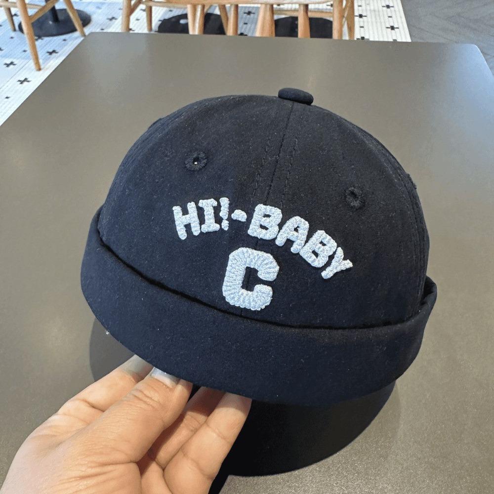 

Fashion Letter Embroidered Baby Docker Caps Solid Color Cotton Baby Beanie Hat Breathable Retro Hip Hop Hat For Boy Girl чёрный
