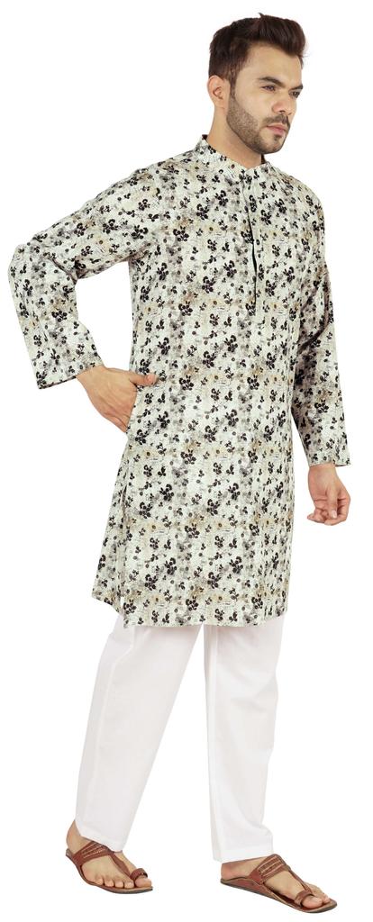 Atasi Indian Designer Kurta for Men Printed Long Sleeves Summer Ethnic Long