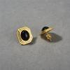 Retro Simple Personalized Copper Plated 18K Real Gold Inlaid With Black Agate Square Stud Earrings, Niche Earrings For Women