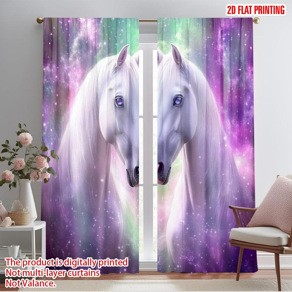 

2 шт., Шторы с рисунком плоской 2D-печати «Мистические лошади», полиэстеровая ткань (без удилища) Украшения для использования в помещении для спальни, 52.50×116.00 CM 2pcs