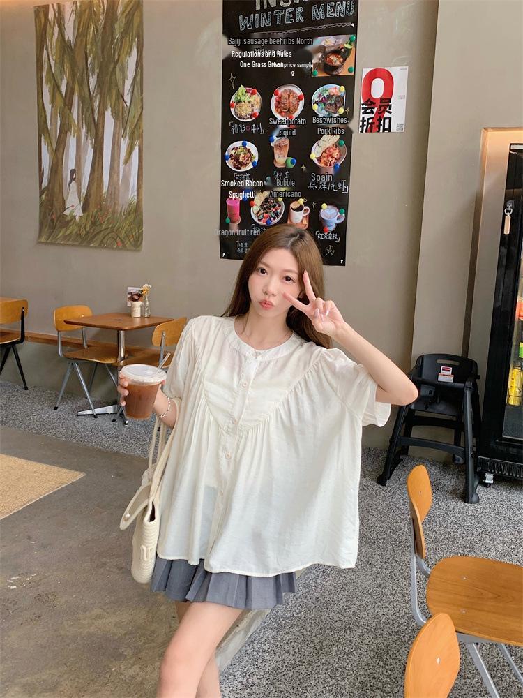 Women's Trendy White Puff Sleeve Lace Collar Casual Summer Top