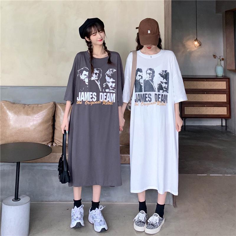 Korean Style Knee-Length Nightdress for Plus Size Women - Loose, Casual, and Comfortable Spring/Summer Dress.