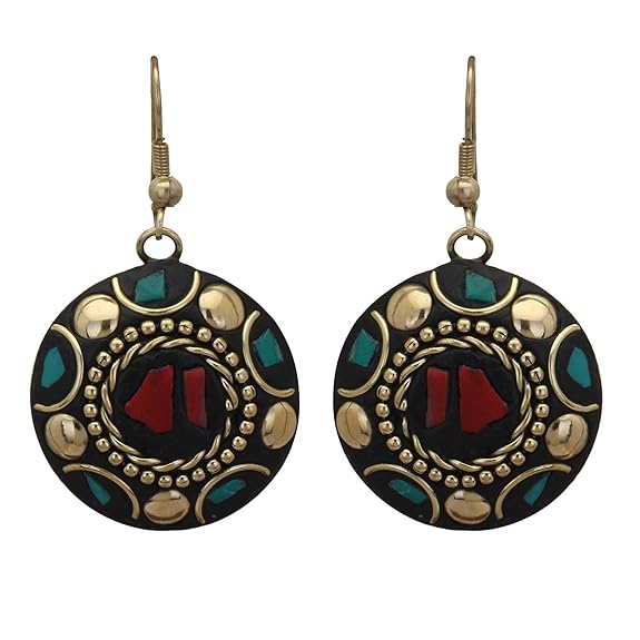 Non-precious Metal Dangling Handmade Lightweight Hook Tibetan Style Earrings for Women