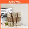 Casual Straw Tote Bag For Women Large Capacity Beach Shoulder Bag With Color Blocking Design And Tassel Decor