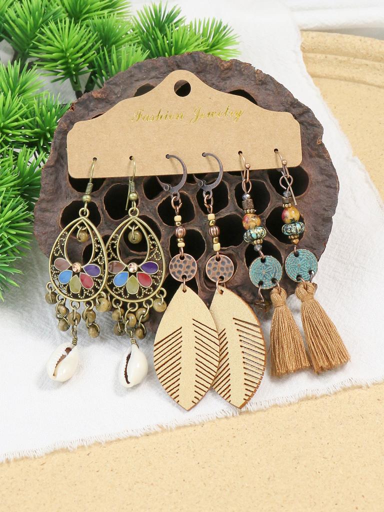 Bohemian style alloy retro handmade tassel weaving dream net ethnic storm Bohemian earrings