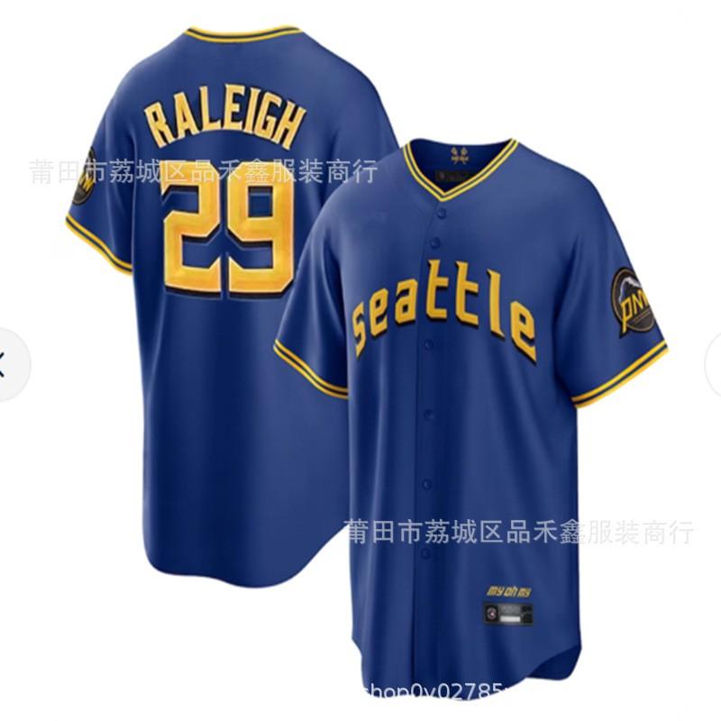 Mens Seattle Mariners 29 Raleigh Embroidered Baseball Jersey Cotton Sportswear Unisex Fan Apparel