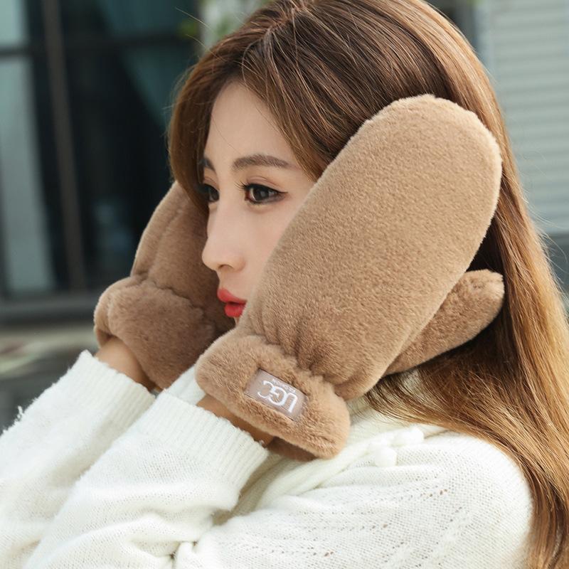 Gloves For Women With Winter Plus Velvet Thickened Warm Windproof New Anti-Freeze And Cold-Proof Plush Cute Gloves