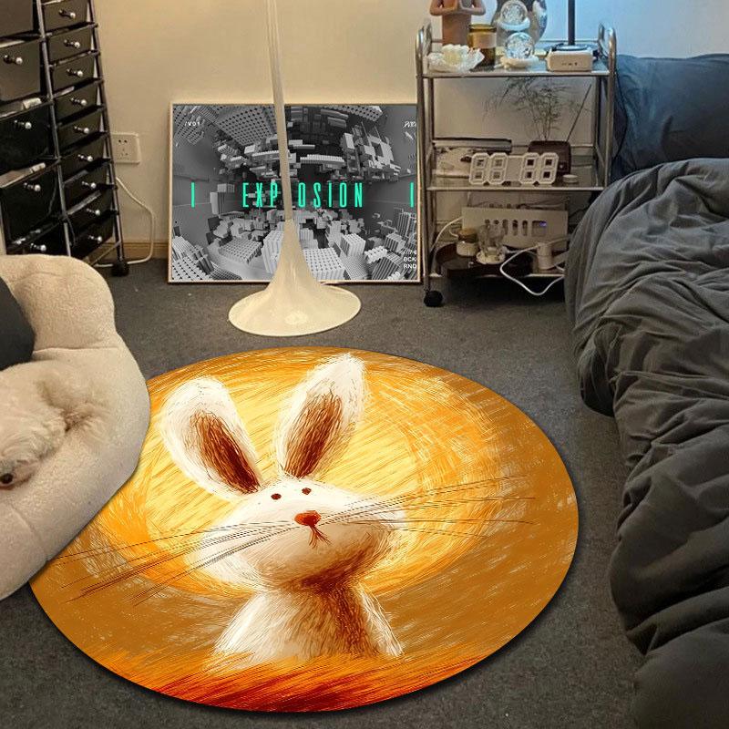 Contemporary Round Christmas Multicolor Rug Mat, Non-Slip Floor Mat for Office