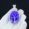 Pendentif Saphir Bleu Pierre Précieuse, Pendentif Fait Main en Argent Sterling 925, Bijou Saphir Fil Enveloppé, Bijou Arbre de Vie Fil Enveloppé