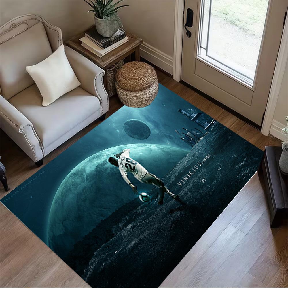 Space Football Adventure Carpet Design for Dormitory Playrooms Study room Balcony Anti-slip Rug Anime Office Decor Wedding Party Gift