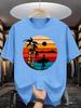Beach Surf Unisex Short Sleeve Tshirt Retro Striped Sunset Palm Tree Surfer Silhouette O Neck Tee Holiday Male Casual Fashion Tops