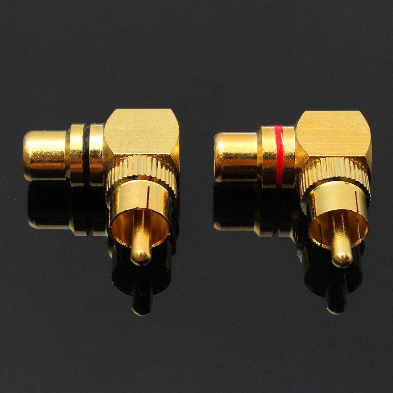 2x Female Male To Female Right Angle 90 Degree Audio Adapter Connector Gold