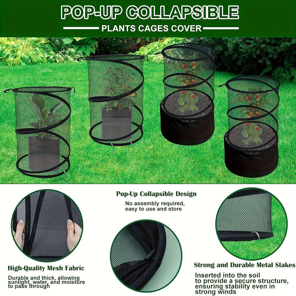 Garden Insect Plant Covers, Pop-up Black, Durable Plastic Mesh Grid Garden Cage, Breathable Greenhouse Protective Covers, 2 Pcs