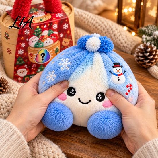 Cartoon Steamed Bun Plushie Christmas Plush Dumpling Toy with Steamer, Stress Relief Stuffed Decoration Squeeze Toy, for Holiday Steamer