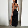 European and American Summer Sexy Sleeveless Solid Color Slim Fit Slit Backless Dress