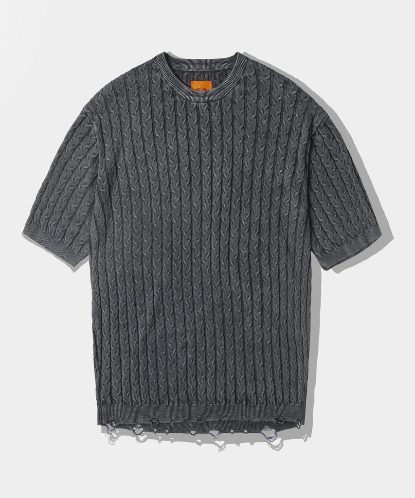 Dimiteulibeullaeg Vlad Vintage Dyed Cable Short Sleeve Knit_Black