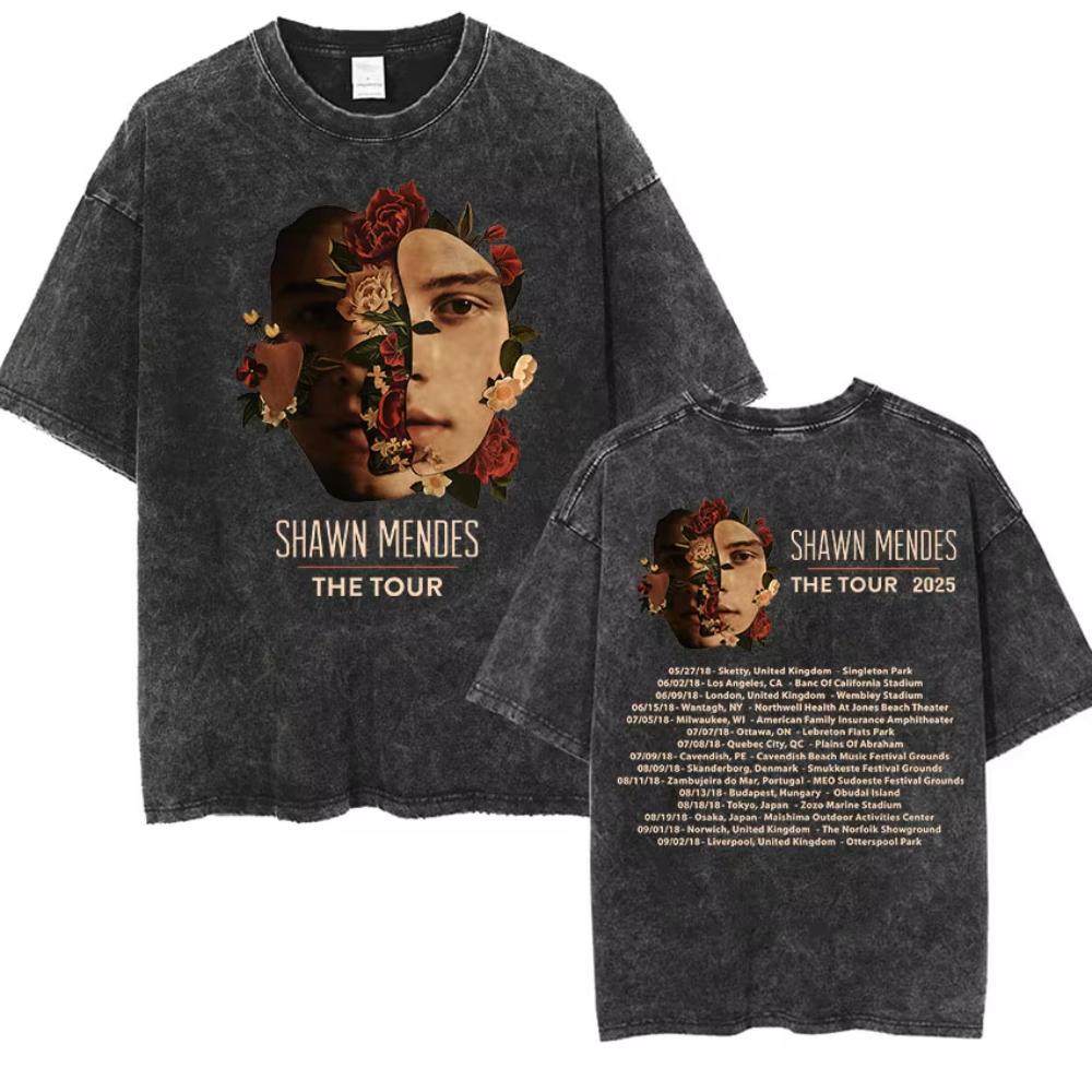 Rapper Shawn Mendes Tour Album Vintage Washed T-Shirt Herren Hip Hop Oversized T-Shirt Mode Hohe Qualität Baumwolle T-Shirts