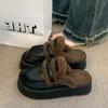 Women Wear Fluffy Slippers New Autumn and Winter Plush Snow Boots Bag Head Half Slippers Cotton Mop Thick Bottom