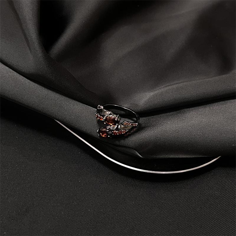 Dark Lava Texture Ruby Ring Women'S Niche Design High Sense Unique Trendy Cool Opening Adjustable Index Finger Ring