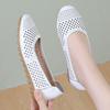 Fashion GKTINOO White Genuine Leather Ladies Breathable Summer Shoes Women Flats Slip-On Loafers Round Toe Soft Flat Shoes Casual