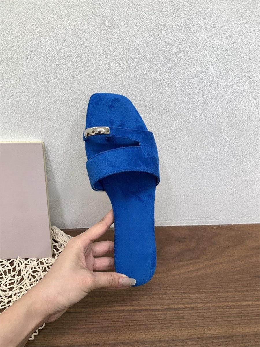 

Beautiful set of toe small cool slippers female summer wear fashion flat season with skirt fairy half a word drag 40 синий