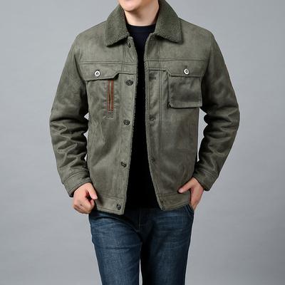New Autumn and Winter Men's Deerskin Velvet Cotton Coat Winter Thickened Cotton Coat Plus Velvet Lapel Flying Cotton Coat