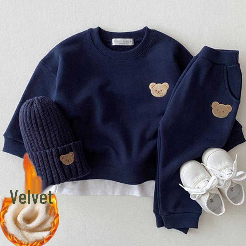 

Комплект толстовки и штанов из чистого хлопка для новорожденных в корейском стиле с мишкой - Повседневный мультяшный наряд для малыша 73 cm