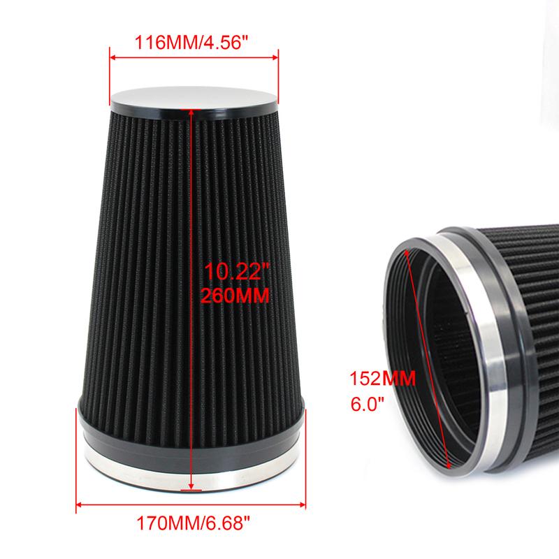 Universal High Flow Cone Air Filter 150mm 6inch for Cold Intake Pipe Racing Car Engine Air Inlet Washable Cold Air Intake Filter