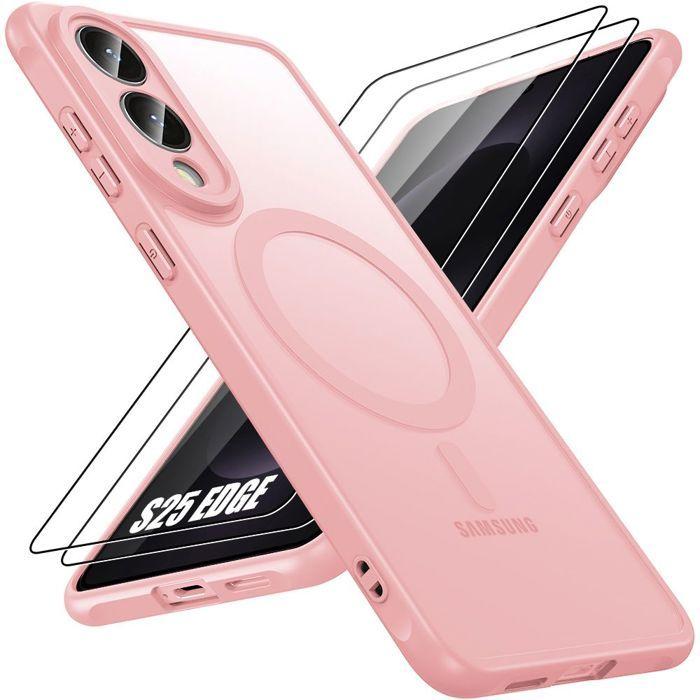 Coque de protection - BOOLING - pour Samsung Galaxy S25 Edge - Rose - 2 Verres Trempés - Antichoc