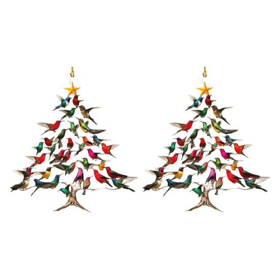 

Yousheng Сверкающая колибри Рождественское украшение Двусторонний красочный дизайн Накладывающееся украшение в виде колибри Зимняя птица Рождественский декор 2pcs