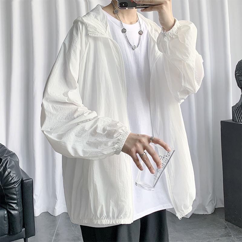 Simplicity Solid Color Hooded Ventilate Sunshade Sunscreen Comfortable Versatile Tracksuit Loose Men's Outerwear Summer 2024