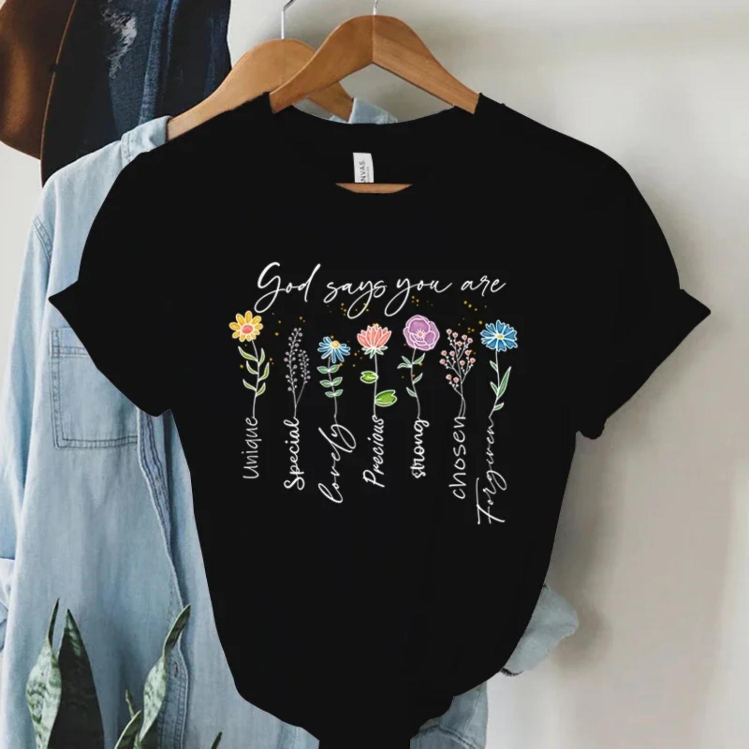 

God Says You Are Unique Print T Shirt Women Gospel Music Fashion Streetwear Tops Vintage Religion Faith Christian Tees 1232 S чёрный