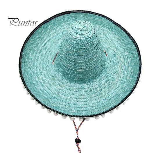 Zonnehoed Mexicaanse Sombrero met Kleurrijke Pompons, Hawaiiaanse Stijl Geweven Strohoed, Brede Rand Lichtgewicht Alle Seizoenen Feestkostuum voor de Zomer