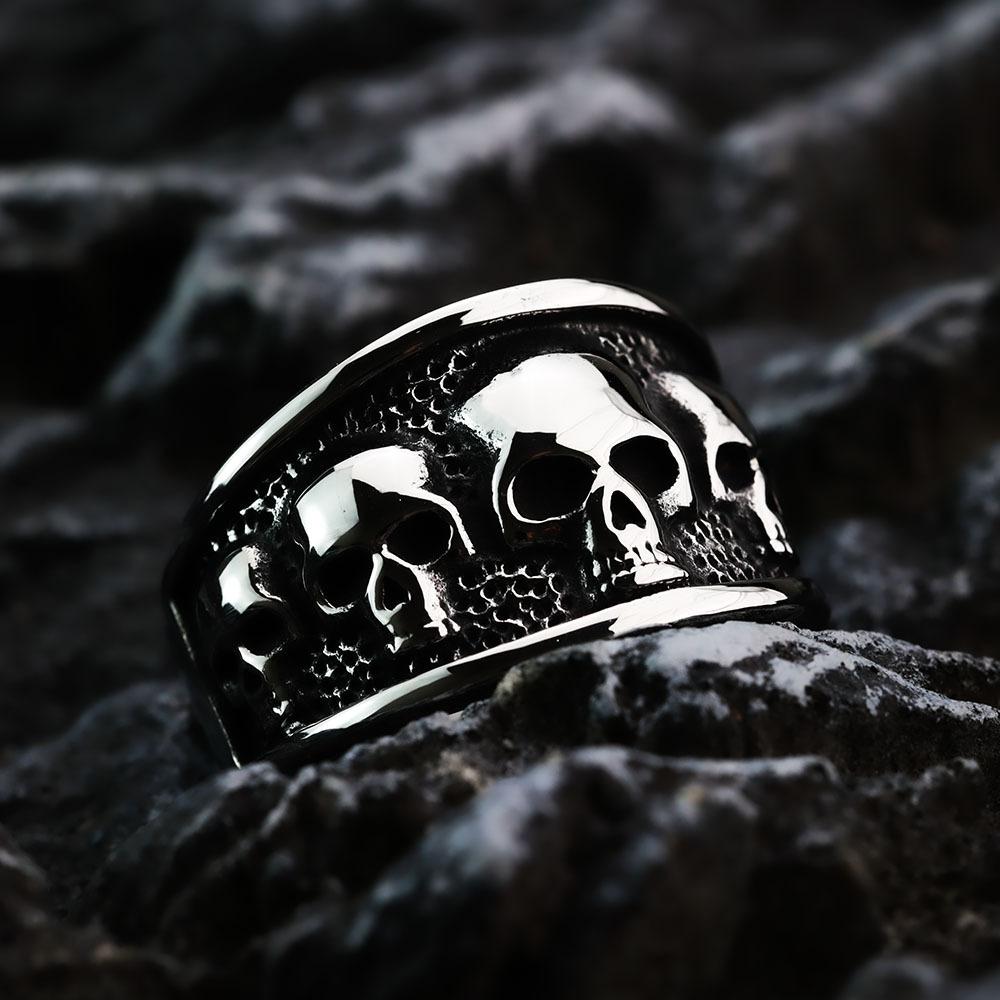 Gothic Skull Head Solid Stainless Steel Men's Ring Vintage Style