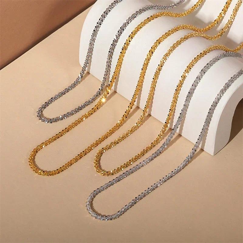 Stainless Steel Jewelry Long Chain Shiny Women Necklace Choker Fashion Jewelry Silver Color Non Tarnish No Fade Wedding Gift