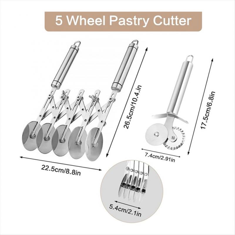 5 Wheel Pastry Cutter, Stainless Steel Dough Cutter Wheel with Handle