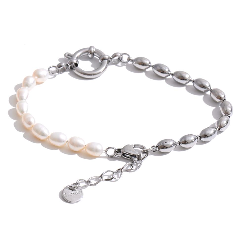 Yhpup Stainless Steel Natural Freshwater Pearl Beads Chain Bracelet Bangle Gift High Quality Handmade Fashion Wrist Jewelry