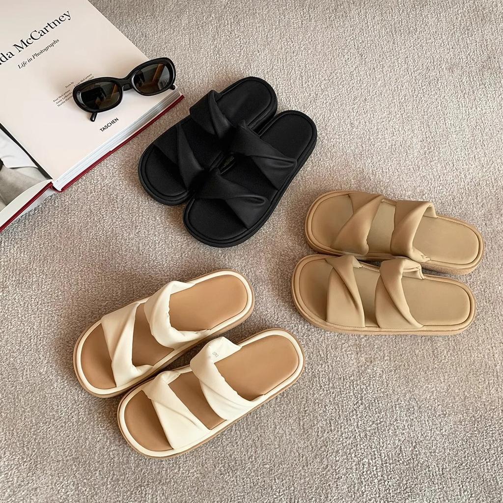 Yuanlitong Step On Shit Feeling Thick-soled Slippers Women Wear High-end Casual Cool Slippers Comfortable Wrinkled Sandals Women