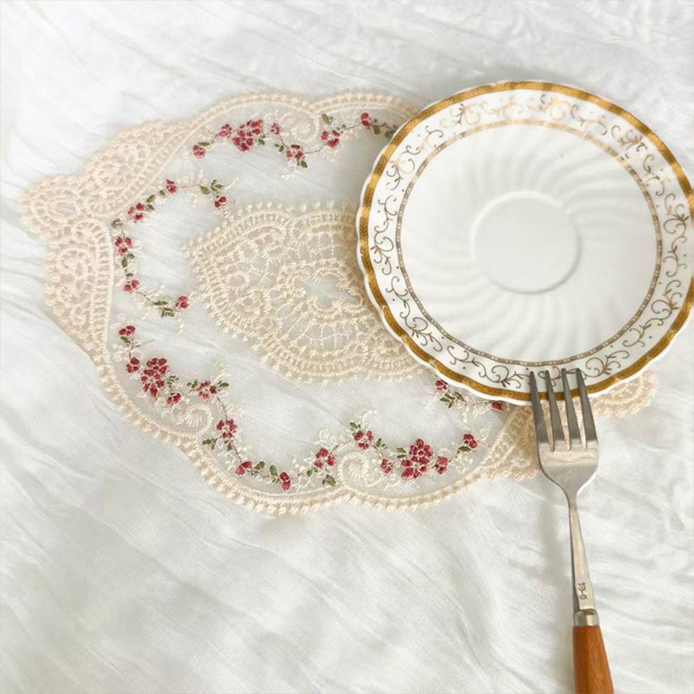 European Style Lace Embroidered Coaster Oval Coffee Drink Pad Dining Table Cover  for Home Decor