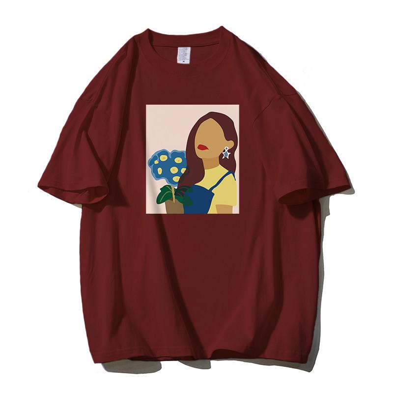 

Shellsuning Oversize-футболка в стиле Харадзюку из 100% хлопка для женщин, летние модные простые мягкие футболки с короткими рукавами, женские базовые готические топы 3XL вино красного