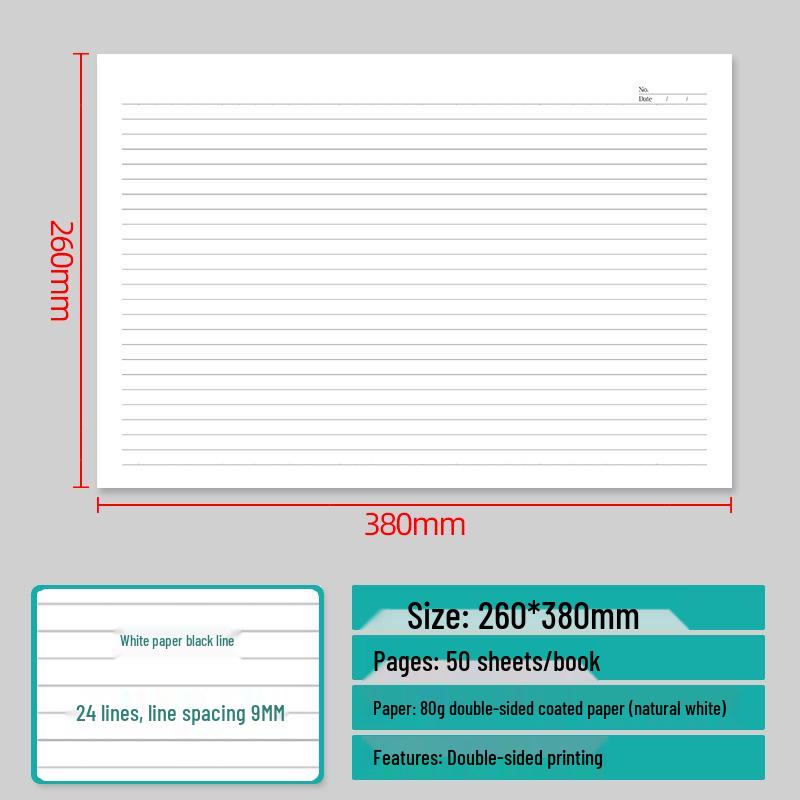 A3 Large Horizontal Line Paper Notebook - Single Line for Office, Student Mind Maps, Drafts