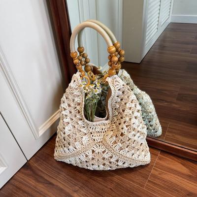 Häkel-Strohtasche Strand-Handtasche Hohl-Umhängetasche Einfache Bohème-Strandtasche Mädchen