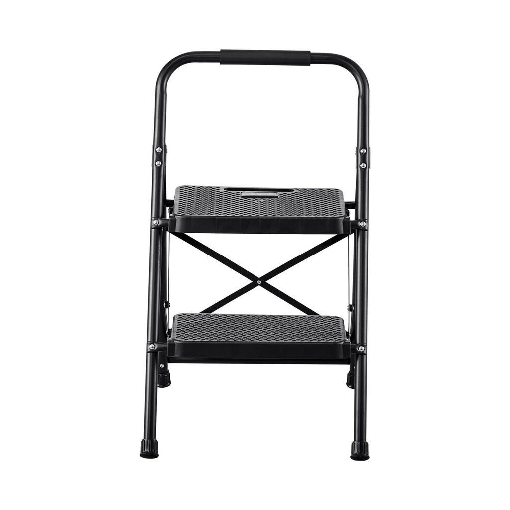 2 Step Ladder, Folding Step Stool with Wide Anti-Slip Pedal and Comfort Handgrip, Lightweight 272 kg Capacity Portable Steel Ladder, Multi-Use for
