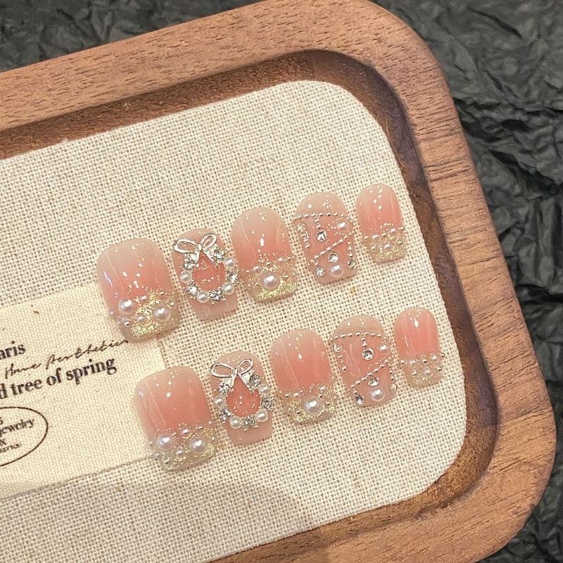 10 Pcs White French Handmade Short Square Press On Nails Simple Artificial False Nail Tips