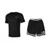 Letter Round Neck Breathable Short Sleeve Fashion Comfortable Shorts Casual Sports Suit Unisex Suit Black YTSU145-2+YAPV001-1